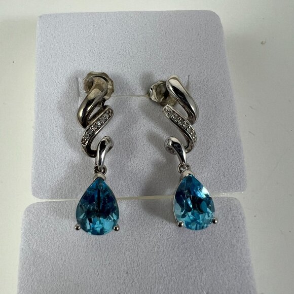 Jewelry - Sterling Silver Blue Topaz & Cubic Zirconia Drop Earrings